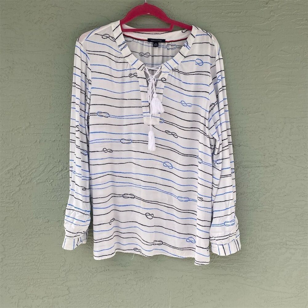 Tommy Hilfiger Women's XL Striped Lace-Up Blouse Multicolor Casual